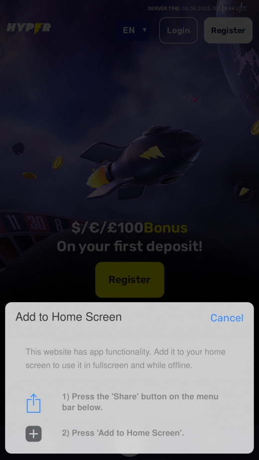 HyperCasino App-evaluering skjermbilde