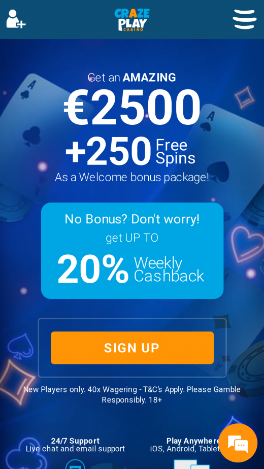 Crazeplay Casino App-evaluering skjermbilde