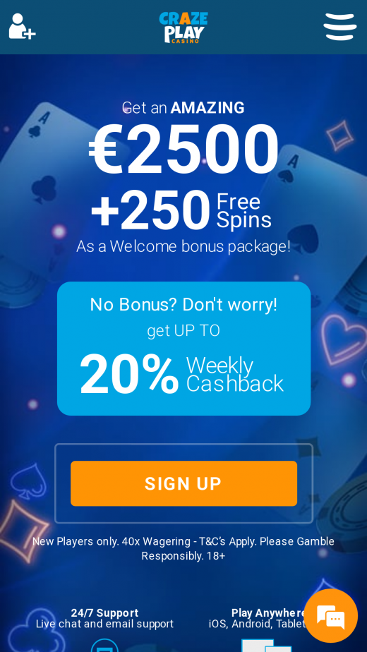 Crazeplay Casino App-evaluering skjermbilde