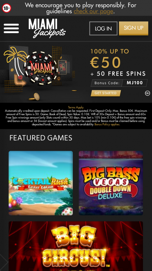 MiamiJackpots App-evaluering skjermbilde