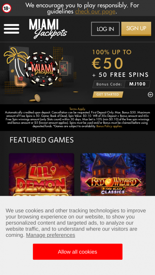 MiamiJackpots App-evaluering skjermbilde