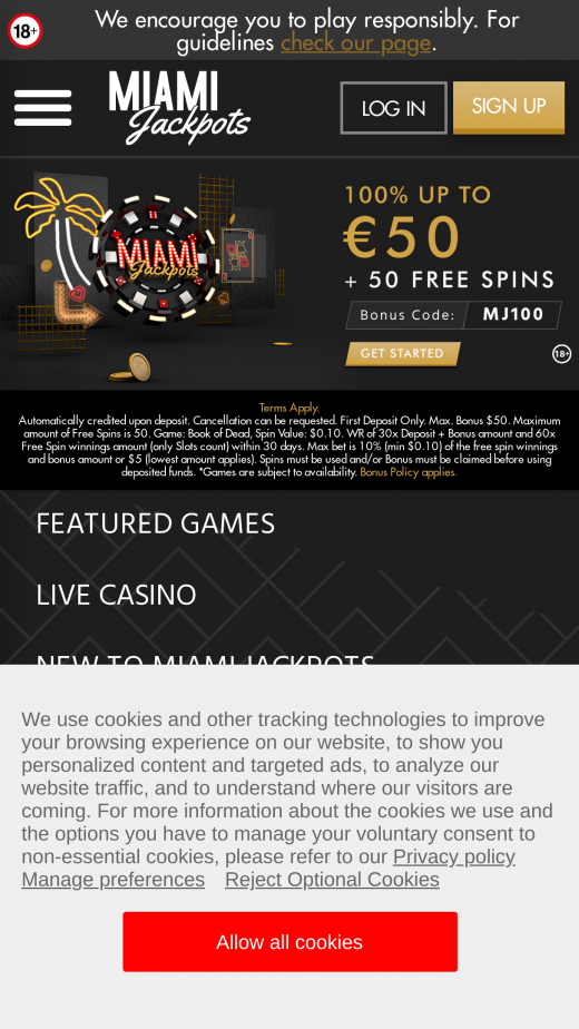 MiamiJackpots App-evaluering skjermbilde