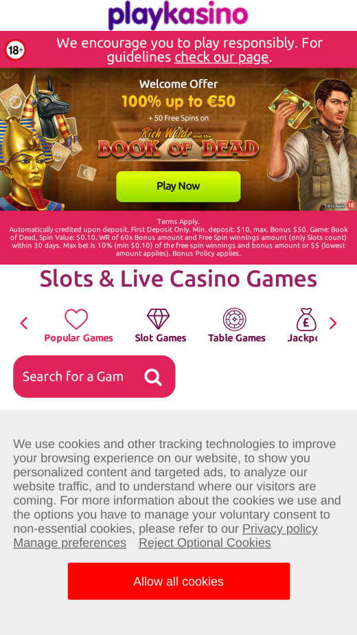 PlayKasino App-evaluering skjermbilde