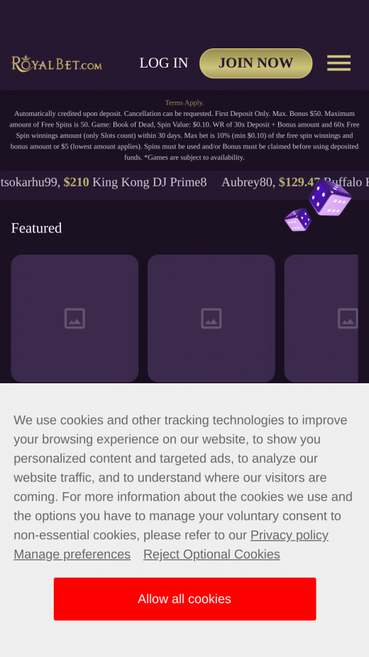 Royalbet App-evaluering skjermbilde