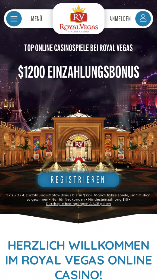 Royal Vegas App-evaluering skjermbilde