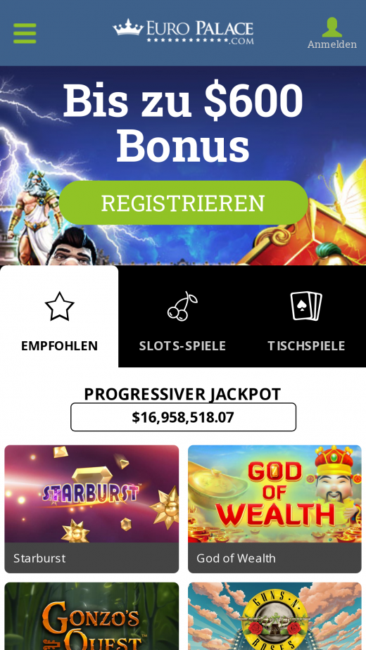 EuroPalace App-evaluering skjermbilde