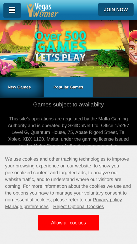 VegasWinner App-evaluering skjermbilde