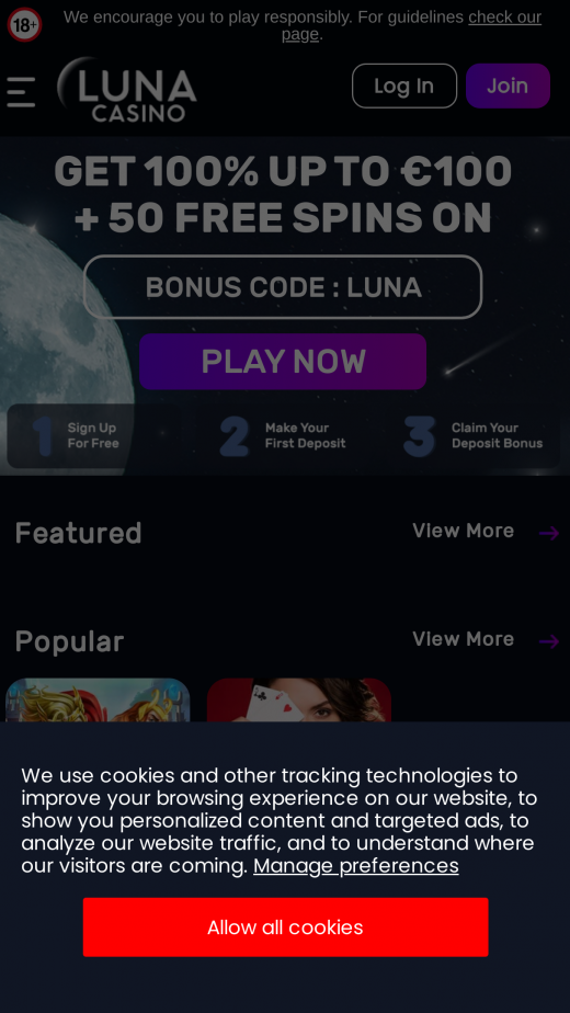 LunaCasino App-evaluering skjermbilde