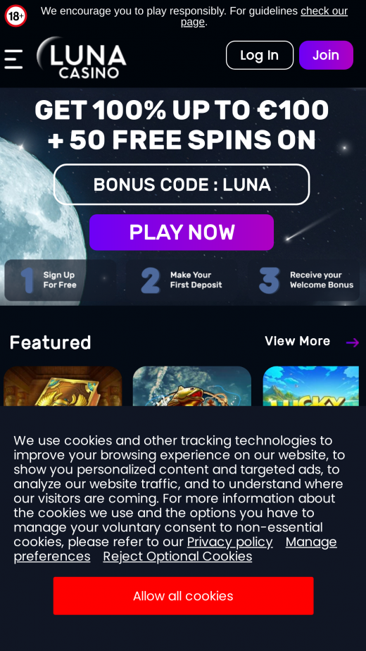 LunaCasino App-evaluering skjermbilde