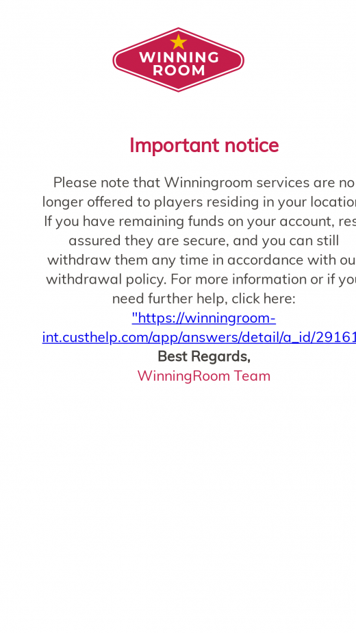WinningRoom App-evaluering skjermbilde